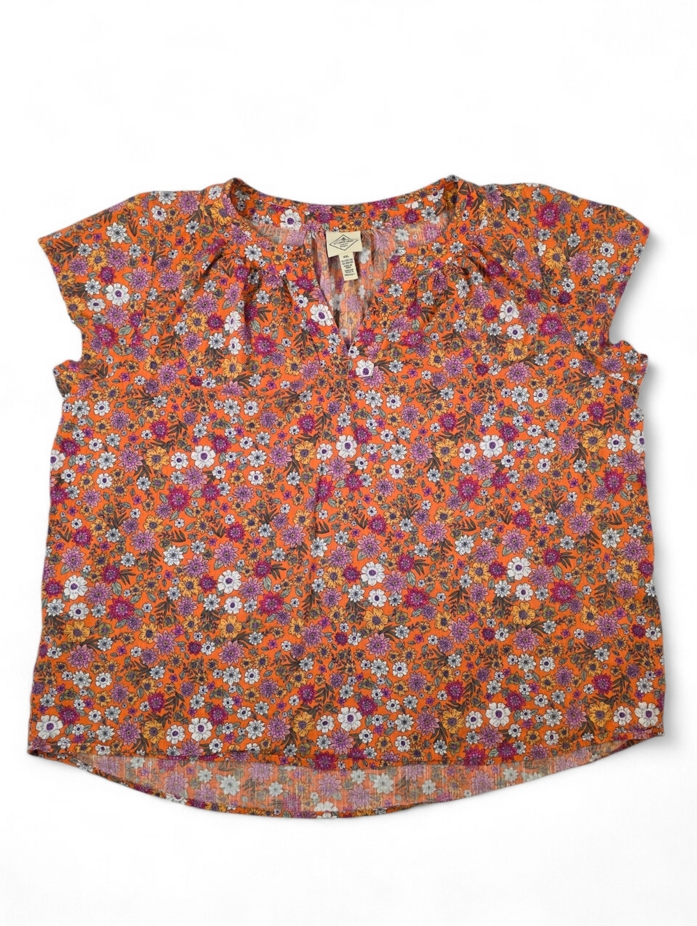 St John’s Bay Floral Popover Blouse XXL Orange Boho Cottagecore Cotton Rayon